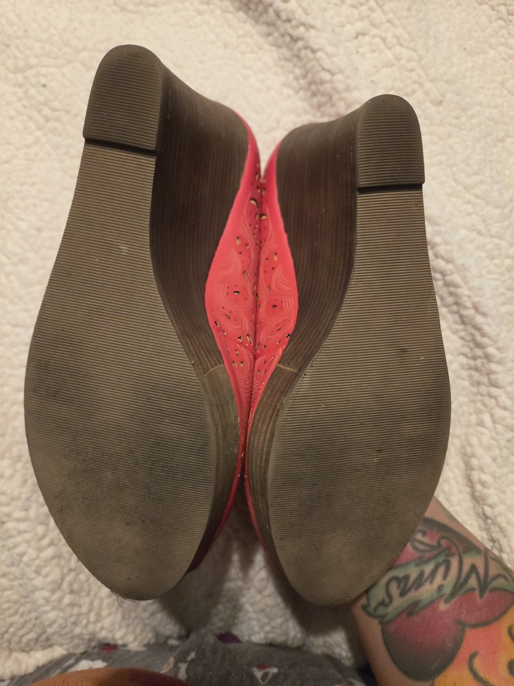 Restricted Red Lace-Up Peep Toe Wedges - Picture 5 of 5